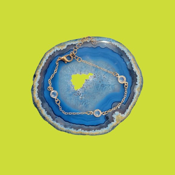 Bezel Set CZ in Gold Chain Bracelet - Picture 1 of 6